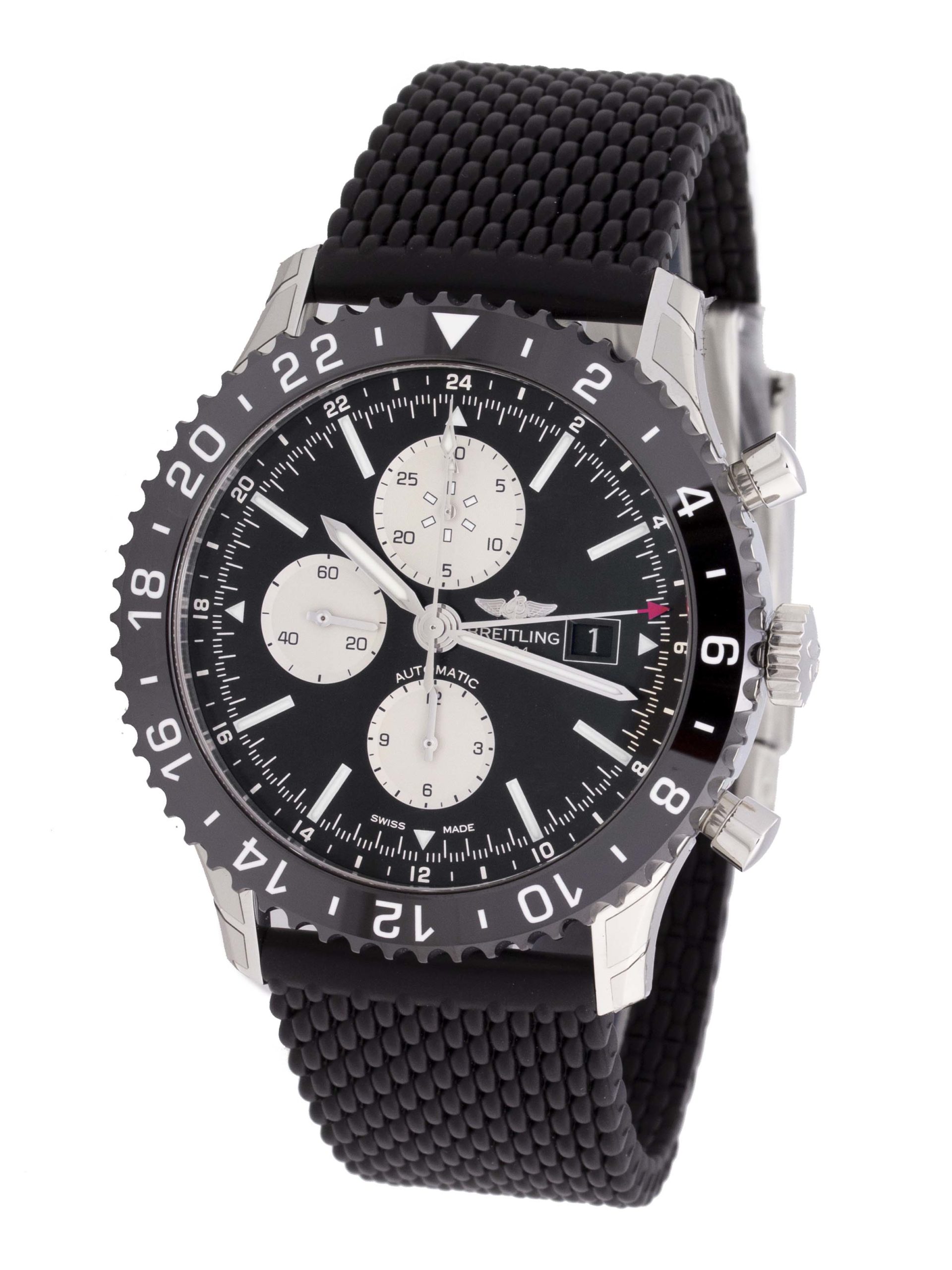 Breitling Chronoliner Y24310 Mens Ceramic Steel Automatic Watch Y2431012/BE10 (Aero Rubber Strap)