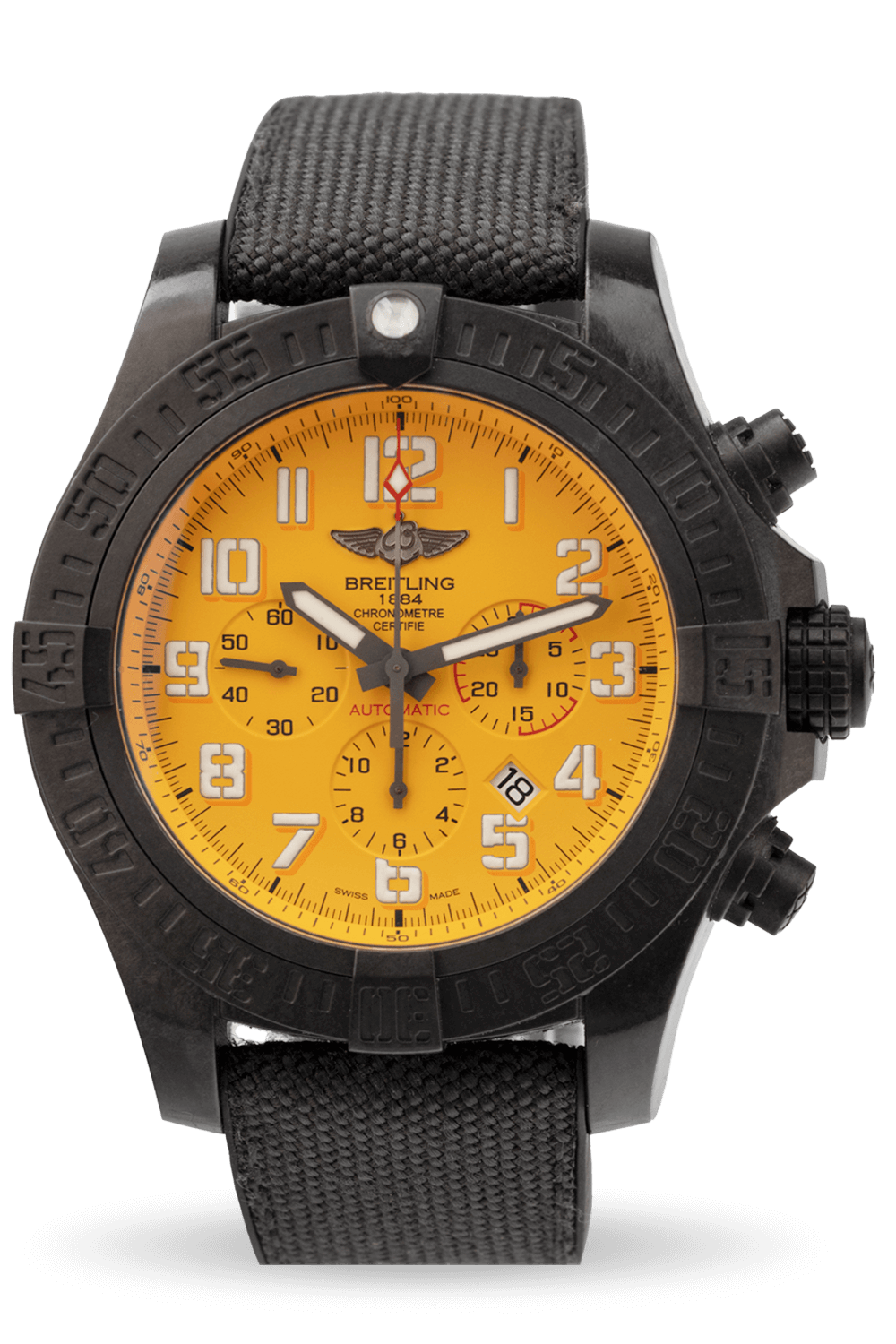 Breitling - Avenger Hurricane Chronograph - 50mm - Ultralight Polymer - Uni-Directional Roating Bezel - Cobra Yellow Arabic Dial - Military Rubber Strap XB0170E4_1533-1m