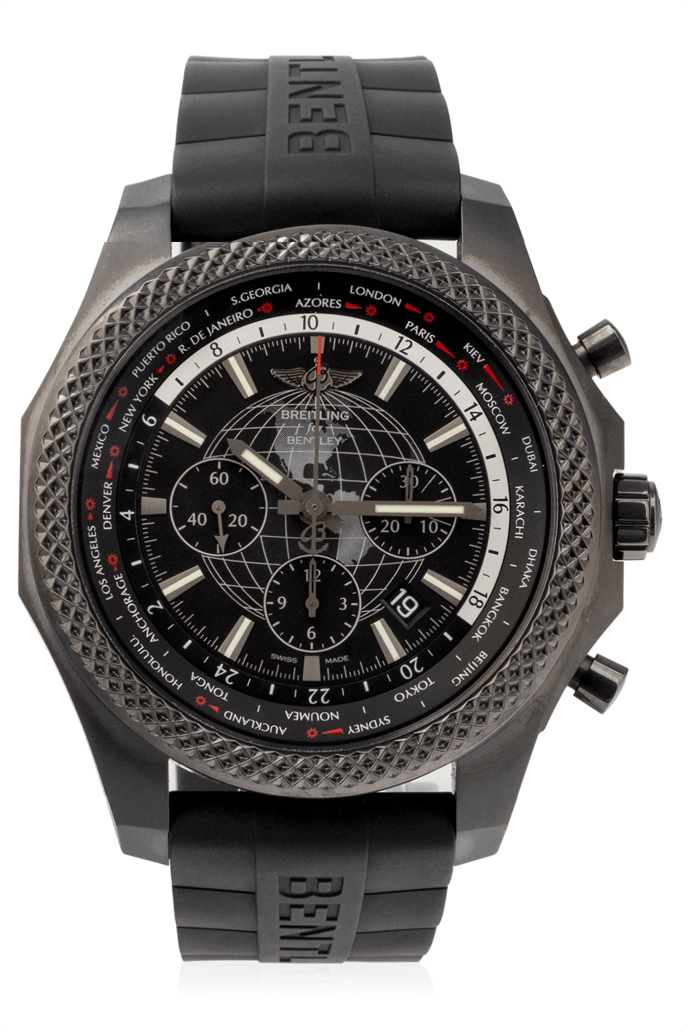 Breitling-Bentley-World-Time-Chronograph-Limited-Edition336-500---49mm---Black-PVD-Stainless-Steel-Fixed-Bezel-Globe-Pattern-Black-Stick-Dial-Black-Rubber-Strap-244S-MB0521V4-BE46-244S-1