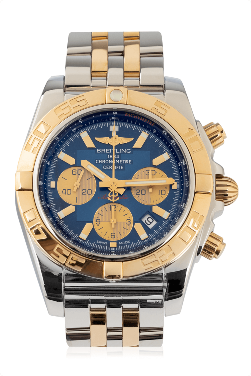 Breitling-Chronomat-44-44mm---Stainless-Steel-Uni-directional-Rotating-Bezel-Blue-Index-With-3-Gold-Subdials-Dial-Stainless-Steel-18kt-Rose-Gold-Bracelet-CB0110121C1C1-1