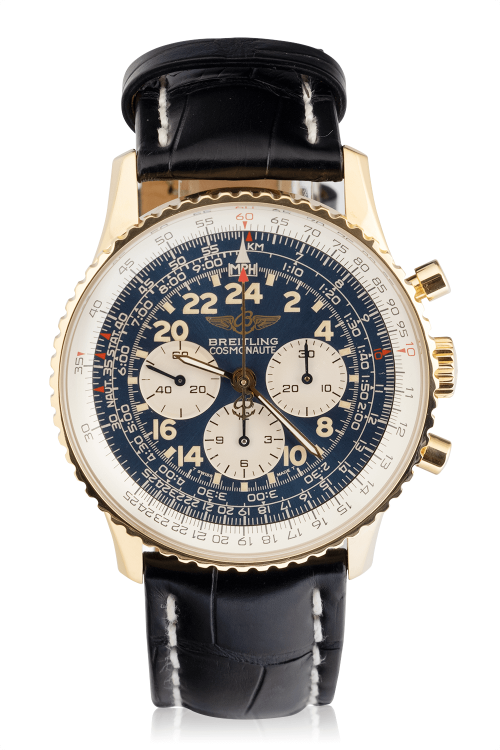 Breitling-Navitimer-Cosmonaute-41.5mm-18k-Yellow-Gold-Bidirectional-Bezel-Blue-Arabic-Dial-Black-Leather-Strap-No-No-Serial#-LE-0047-#K12022-1